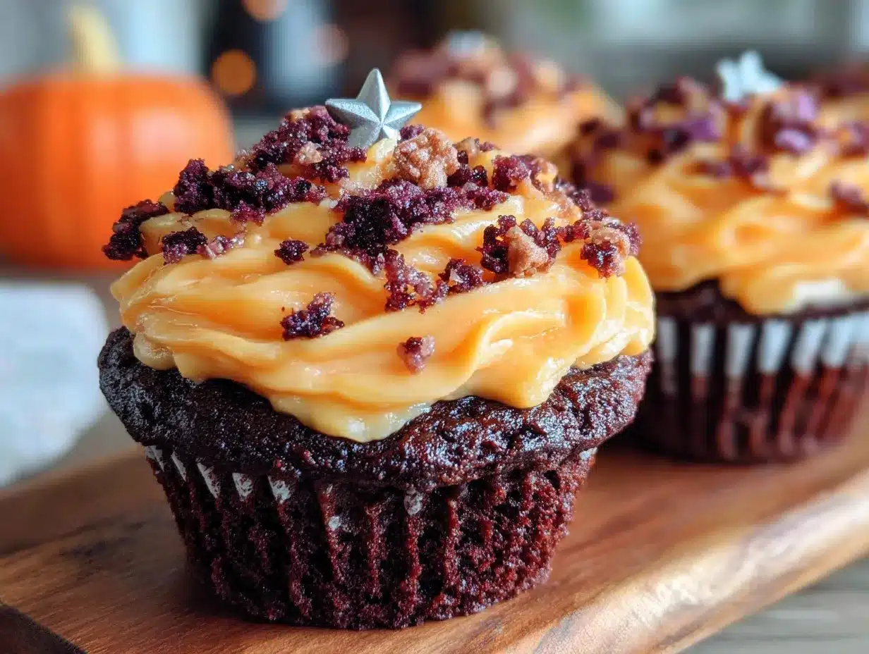 Halloween Cupcakes mit Orangen-Buttercreme preparation steps